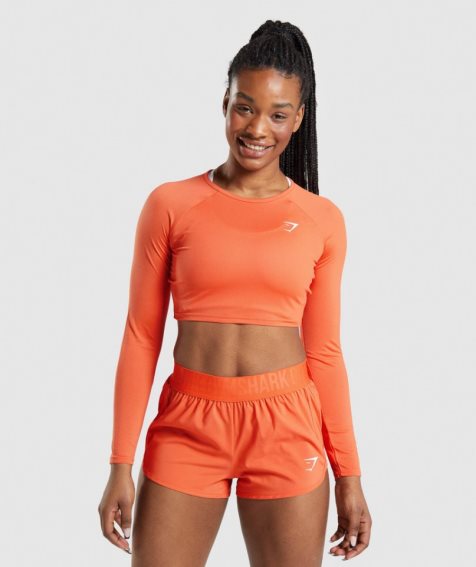 Women's Gymshark Training Long Sleeve Cropped Tops Orange | NZ 8ETYRA